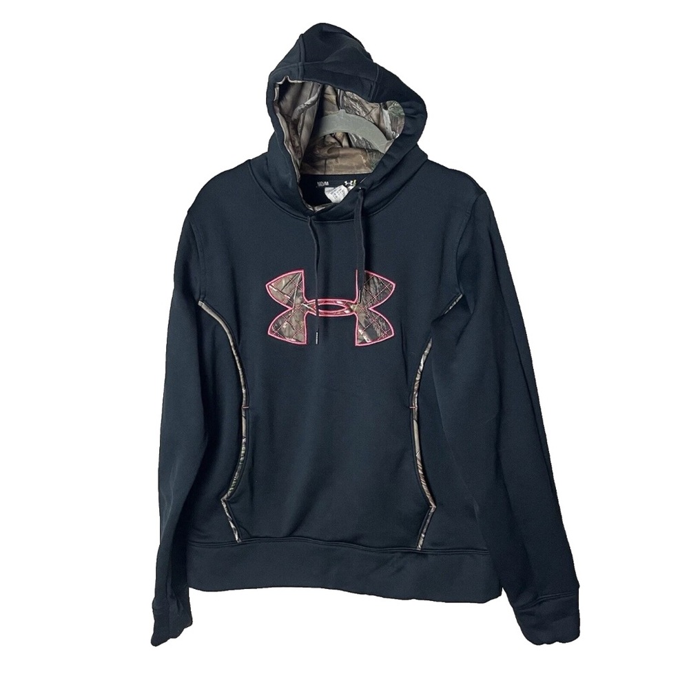 Under Armour Cold Gear Womens Hoodie Sweatshirt Size Medium Black Pink Camo